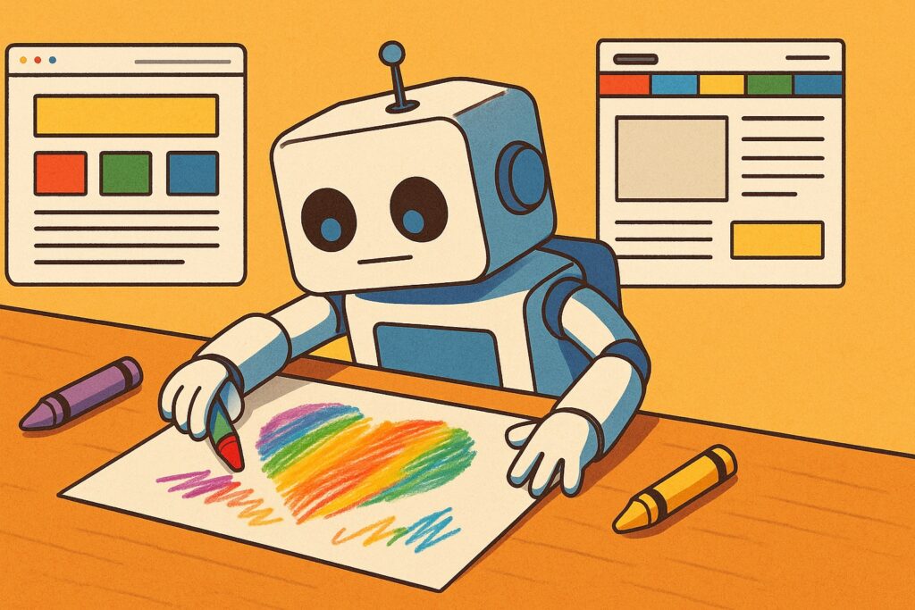 robot doing art , ui/ux